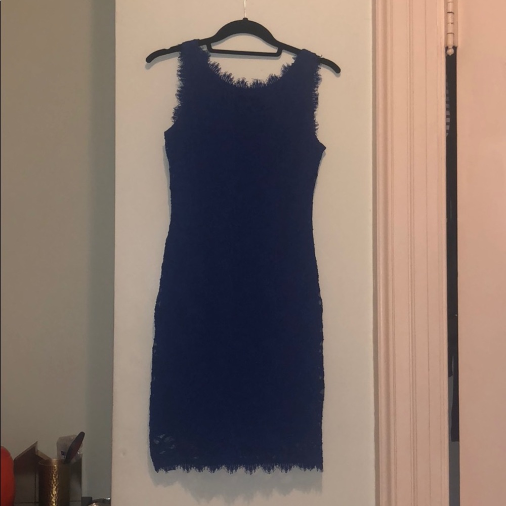 Blue lace double lined mini dress